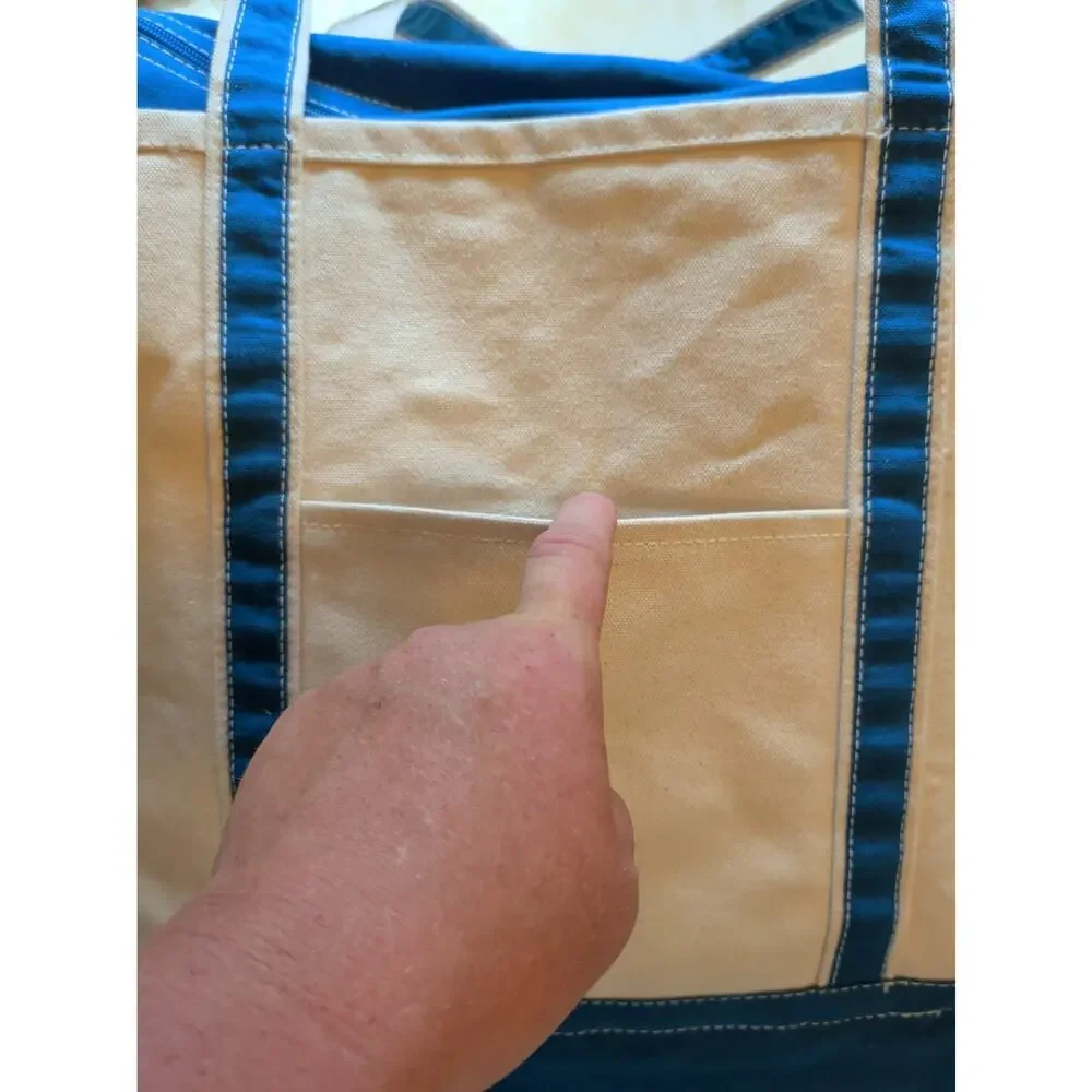 ShoreBags Large Zip Top Canvas Boat Tote Bag Blue White Nautical Beach Travel